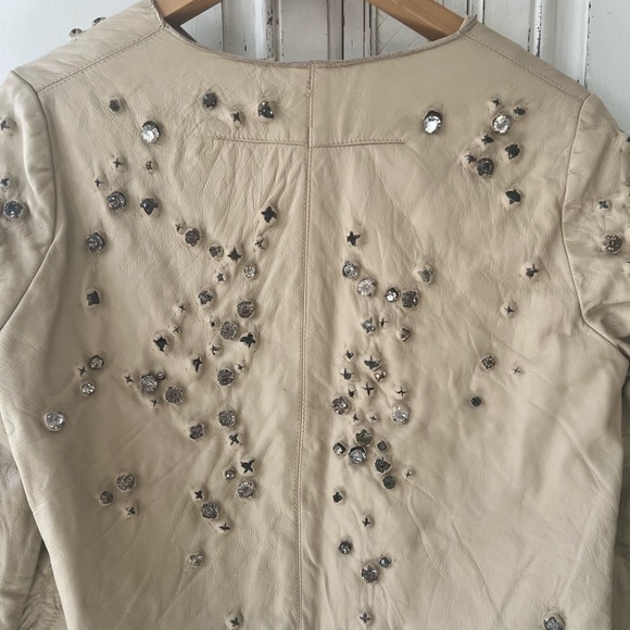 RICCARDO TISCI Crystal Jeweled Beige Leather Jacket IT 44(US10) - Picture 6 of 12